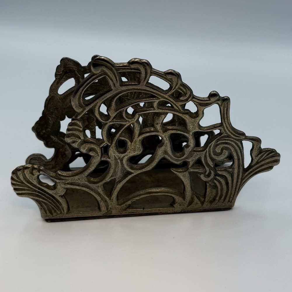 Vintage Teleflora Ornate Brass Napkin Holder Letter Stand Mail Sorter 1983